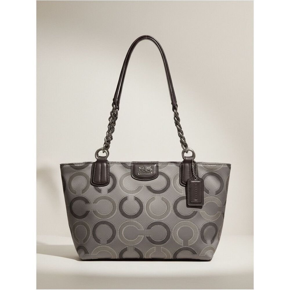Coach Madison OP Art Gray Signature Canvas  with Leather Trim